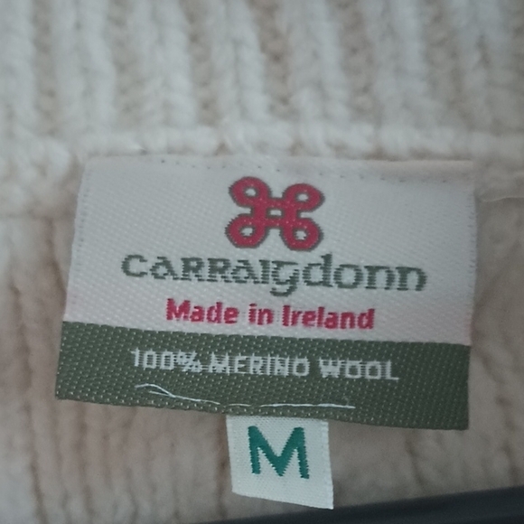 Carraig Donn Women's Medium Vintage Merino Wool Sweater Cream Cable Knit Cowl - Picture 2 of 8